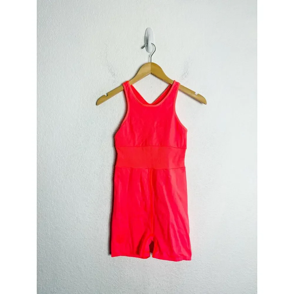 Free People FP Movement Every Single Time Runsie Size M/L Neon Coral Romper